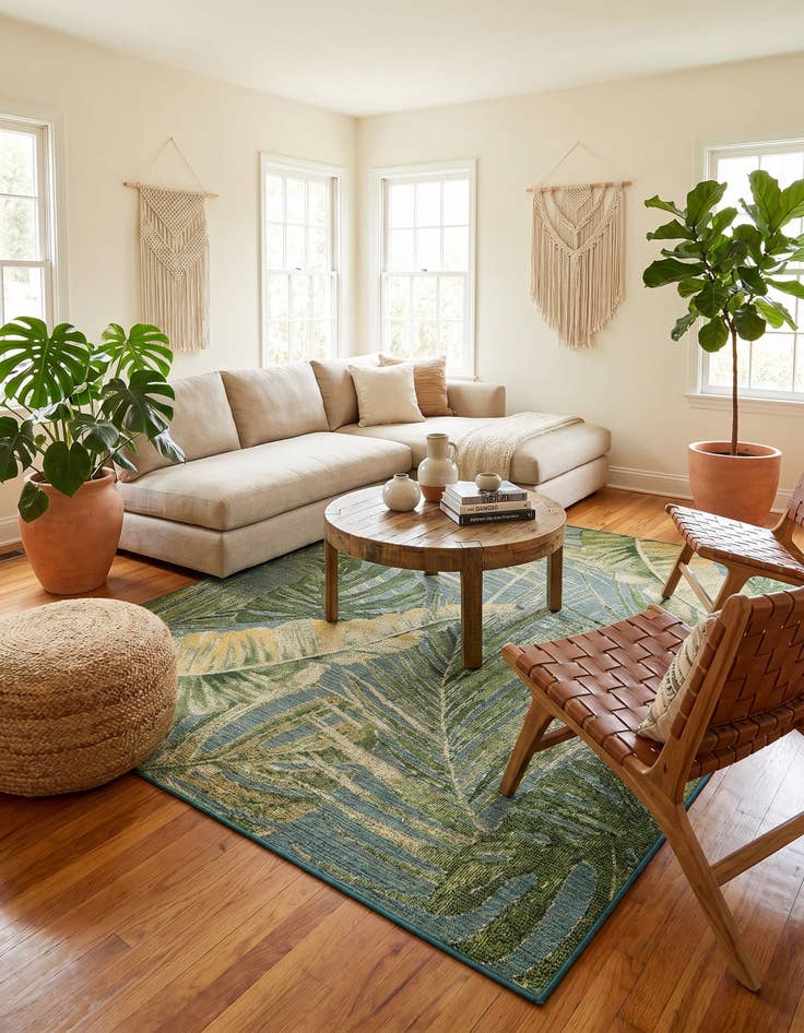 Detail image of 7' 10 x 7' 10 Easy-Clean Botanical Indoor / Outdoor Square Rug