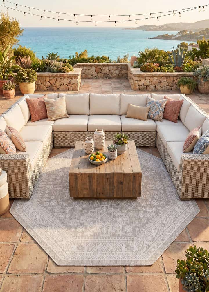 7' 10 x 7' 10 Easy-Clean Aztec Indoor / Outdoor Octagon Rug