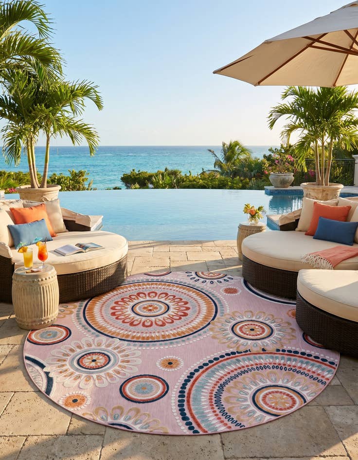 Detail image of 8' 2 x 8' 2 Easy-Clean Botanical Indoor / Outdoor Round Rug