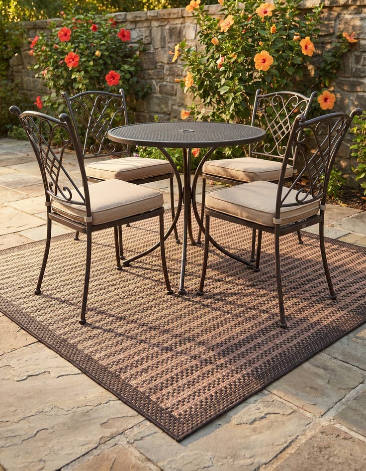 Detail image of 6' x 6' Easy-Clean Border Indoor / Outdoor Square Rug