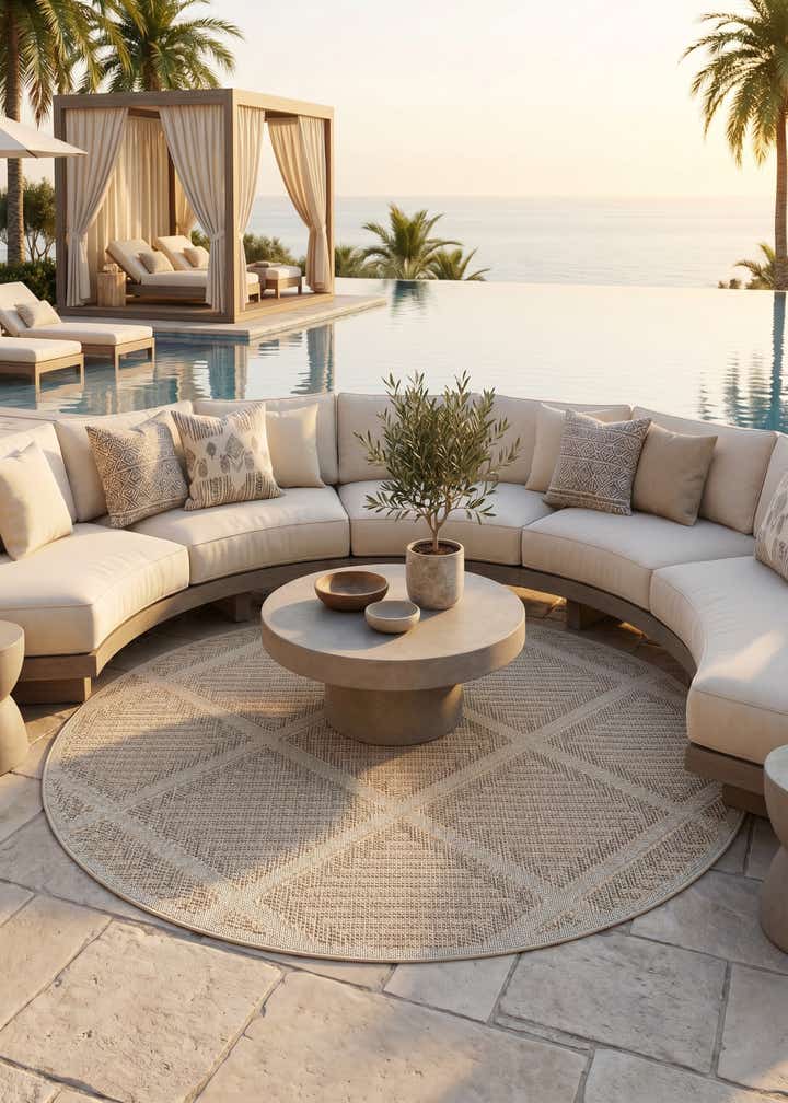 7' 10 x 7' 10 Easy-Clean Lattice Indoor / Outdoor Round Rug