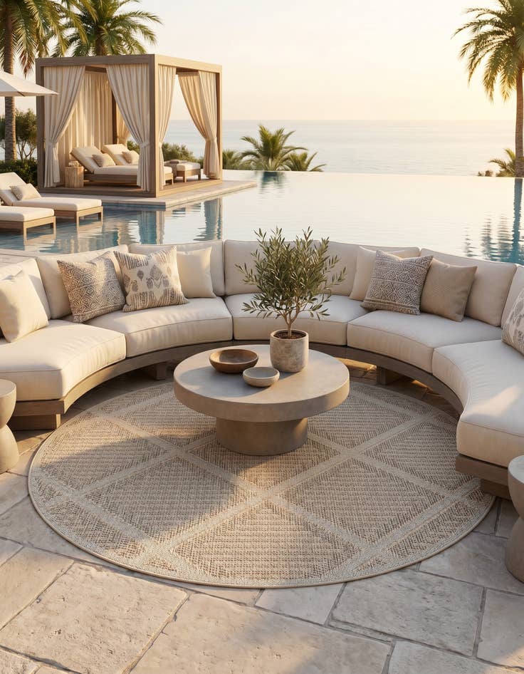 Detail image of 7' 10 x 7' 10 Easy-Clean Lattice Indoor / Outdoor Round Rug