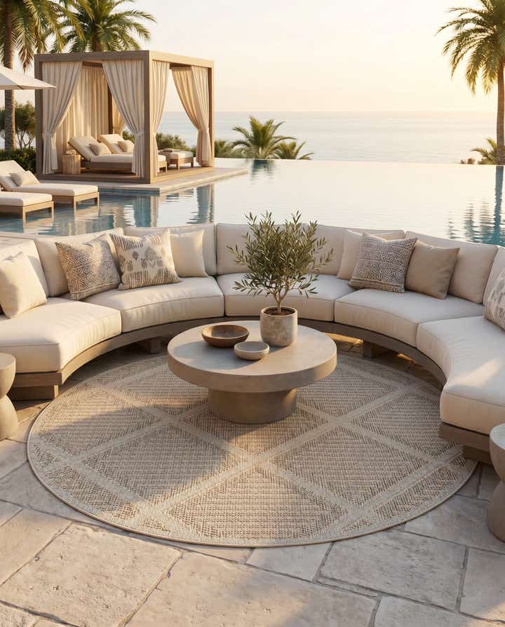 7' 10 x 7' 10 Easy-Clean Trellis Indoor / Outdoor Round Rug