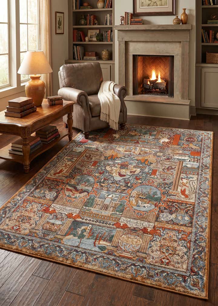 5' 3 x 8' Easy-Clean Traditional Indoor / Outdoor Rug