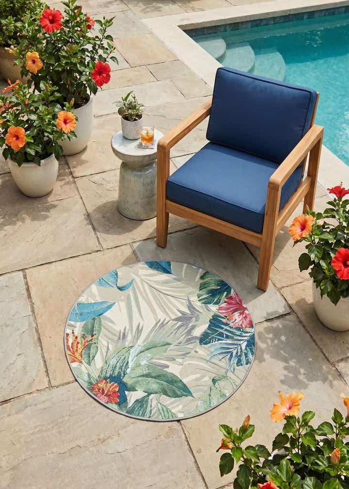 3' x 3' Easy-Clean Botanical Indoor / Outdoor Round Rug