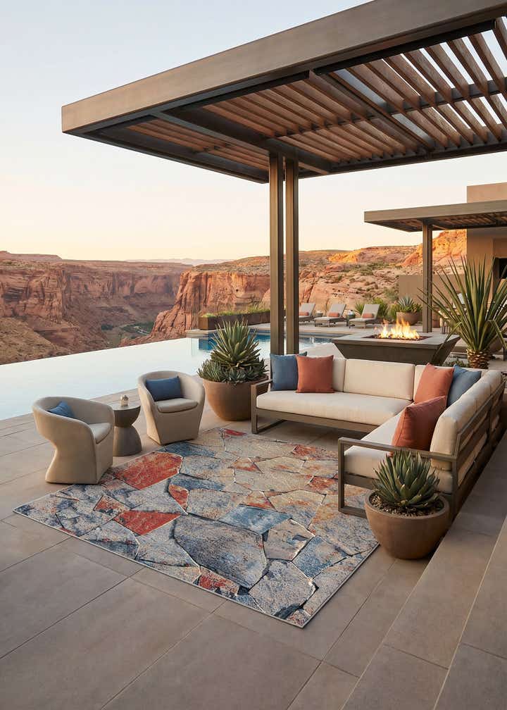 7' 10 x 7' 10 Easy-Clean Modern Indoor / Outdoor Square Rug