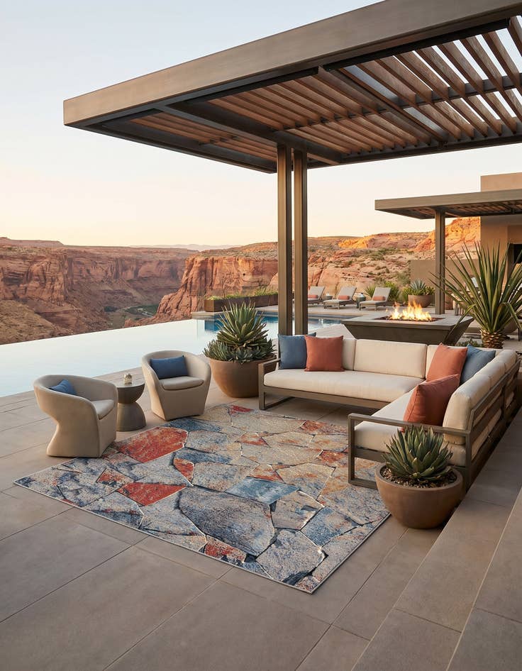 Detail image of 7' 10 x 7' 10 Easy-Clean Modern Indoor / Outdoor Square Rug