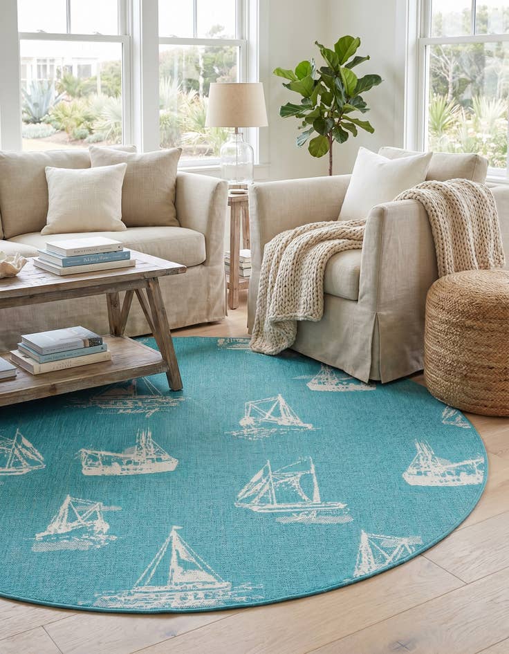 Detail image of 7' x 7' Easy-Clean Coastal Indoor / Outdoor Round Rug