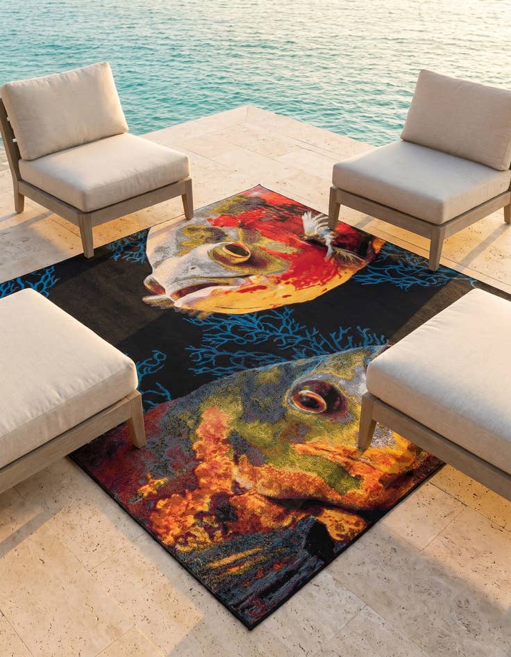 Detail image of 7' 10 x 7' 10 Easy-Clean Coastal Indoor / Outdoor Square Rug