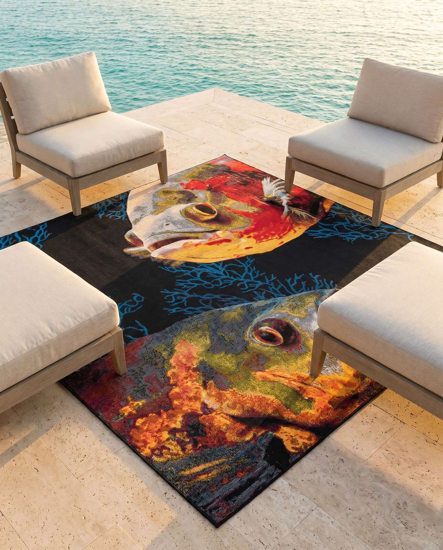 7' 10 x 7' 10 Easy-Clean Coastal Indoor / Outdoor Square Rug