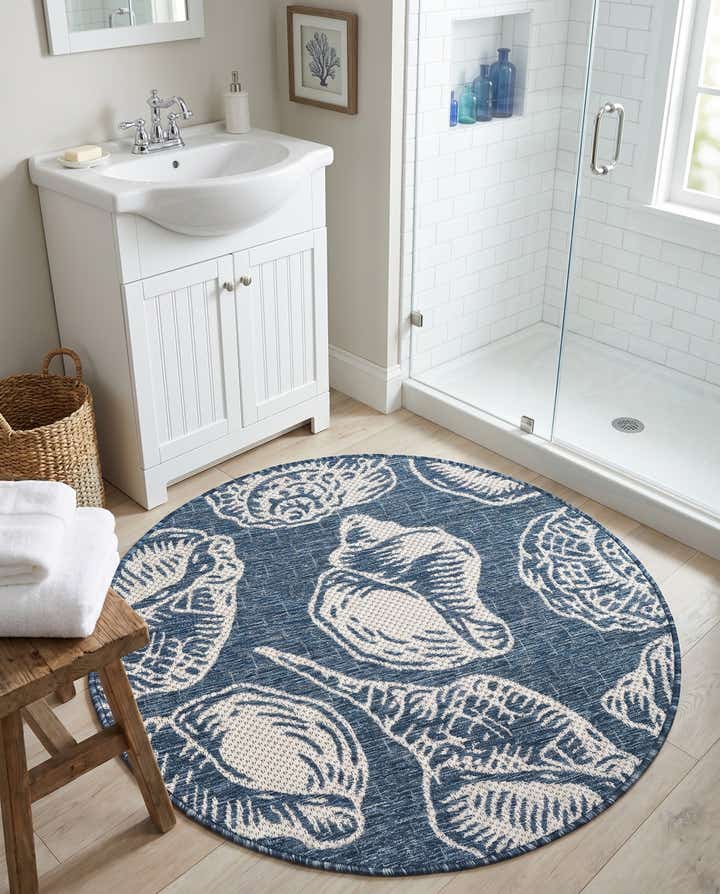 3' x 3' Easy-Clean Coastal Indoor / Outdoor Round Rug