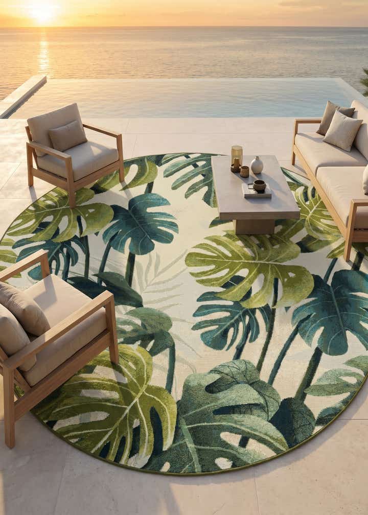 7' 10 x 7' 10 Easy-Clean Botanical Indoor / Outdoor Round Rug