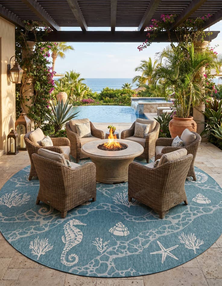 Detail image of 13' x 13' Easy-Clean Coastal Indoor / Outdoor Round Rug