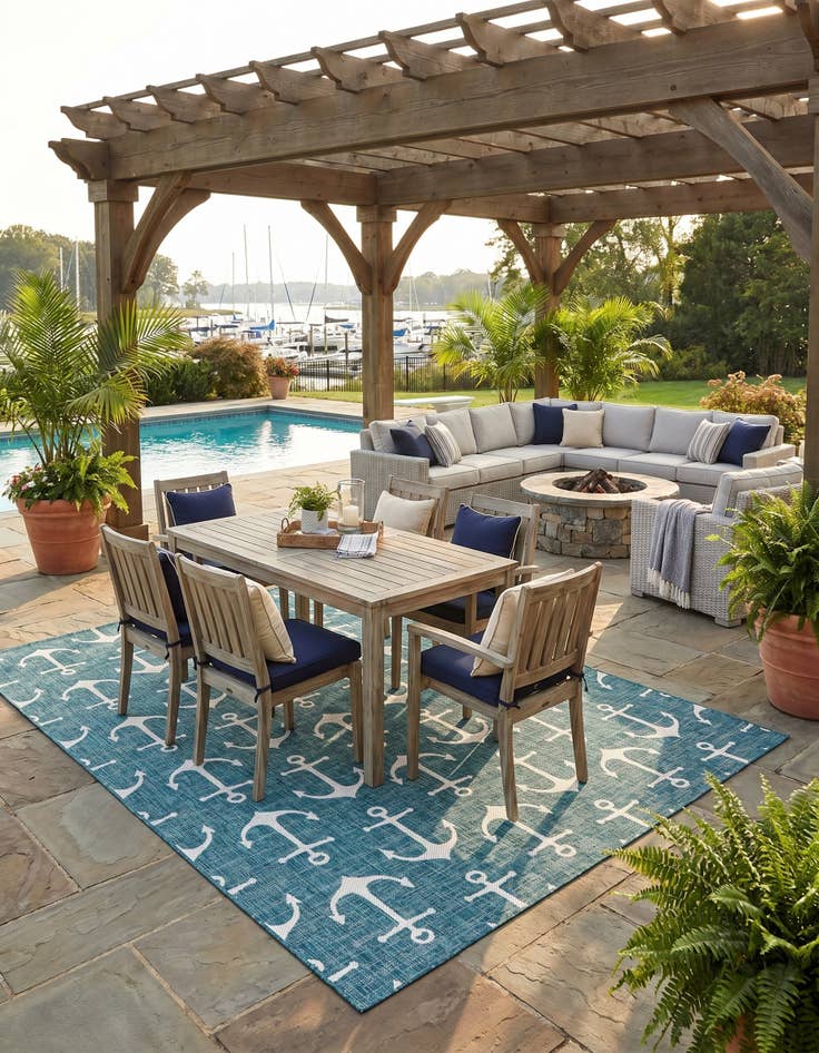 Detail image of 9' x 12' Easy-Clean Coastal Indoor / Outdoor Rug