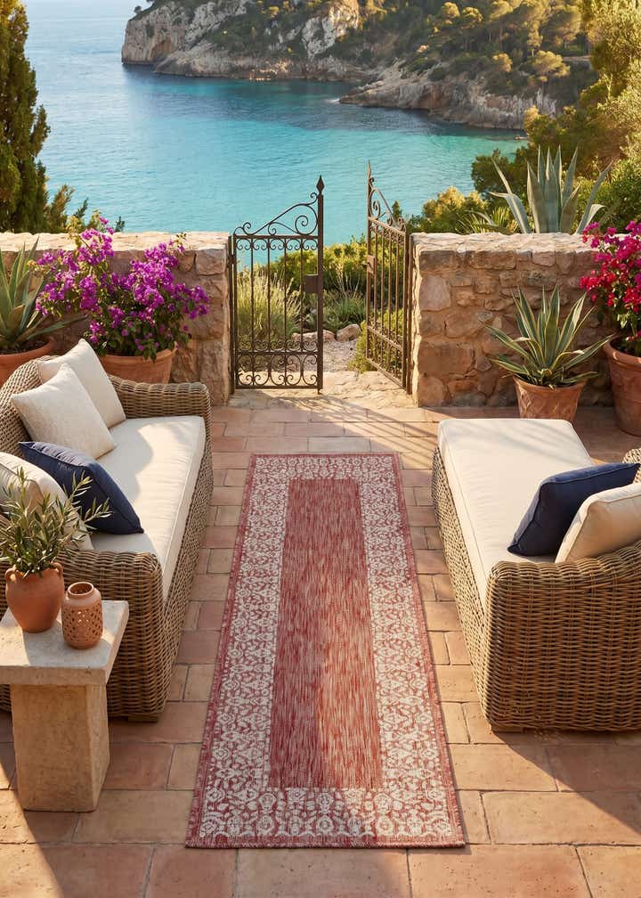 2' x 6' Easy-Clean Border Indoor / Outdoor Runner Rug