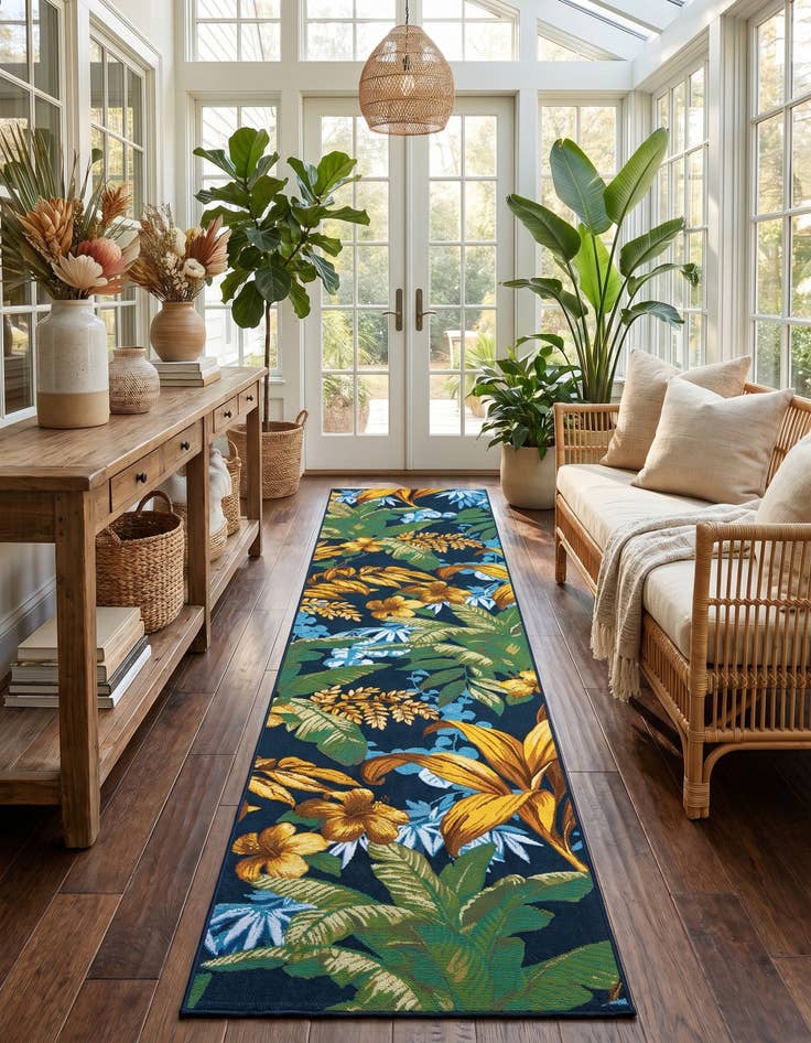 Detail image of 2' 7 x 12' Easy-Clean Botanical Indoor / Outdoor Runner Rug