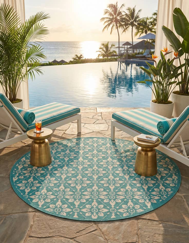 Detail image of 6' x 6' Easy-Clean Trellis Indoor / Outdoor Round Rug