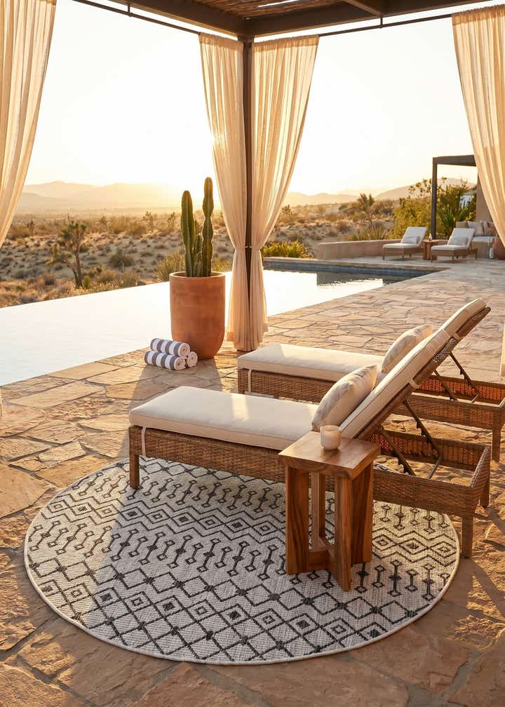 5' 3 x 5' 3 Easy-Clean Lattice Indoor / Outdoor Round Rug