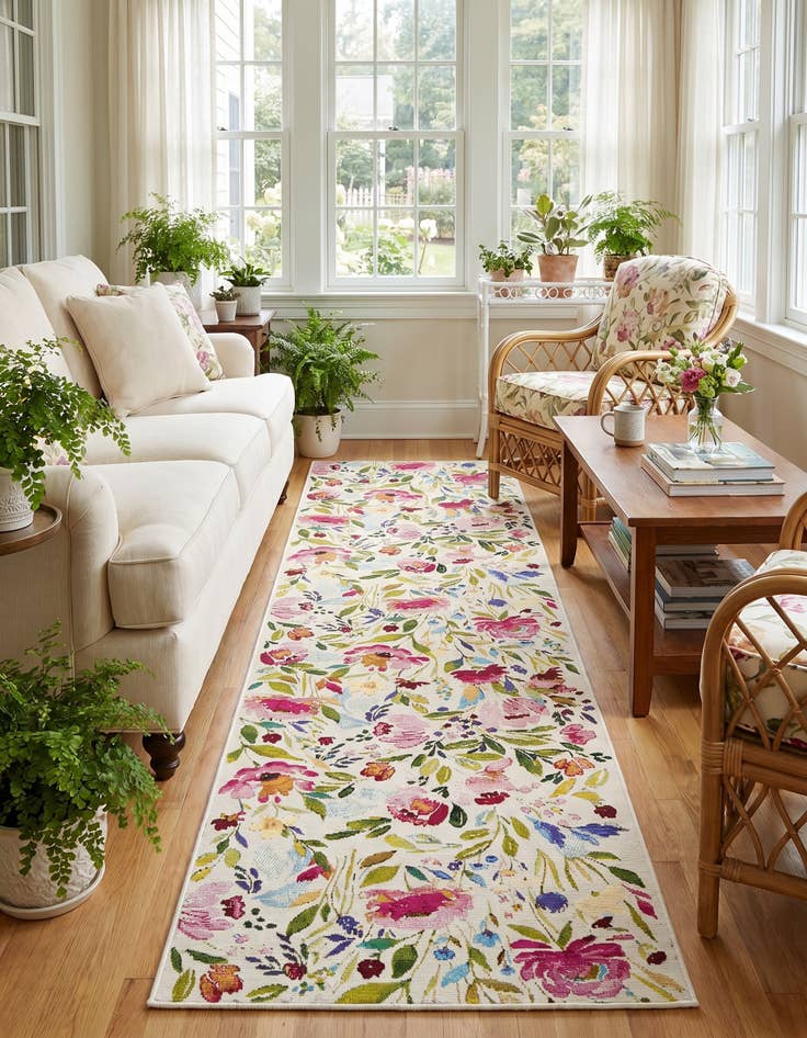 Detail image of 2' 7 x 10' Easy-Clean Botanical Indoor / Outdoor Runner Rug