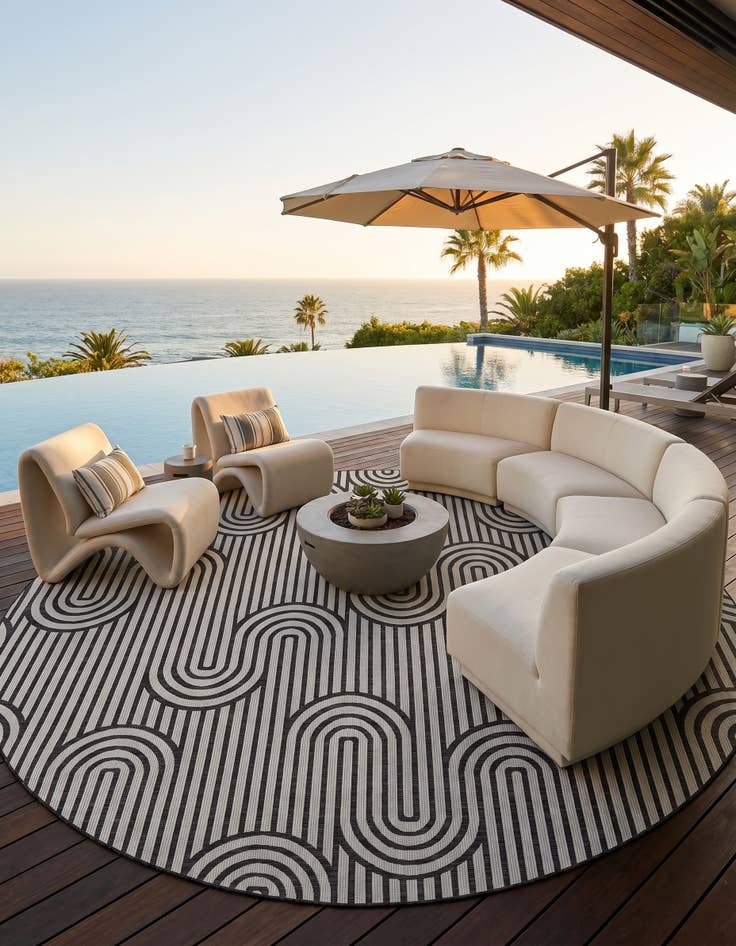 Detail image of 13' x 13' Easy-Clean Modern Indoor / Outdoor Round Rug