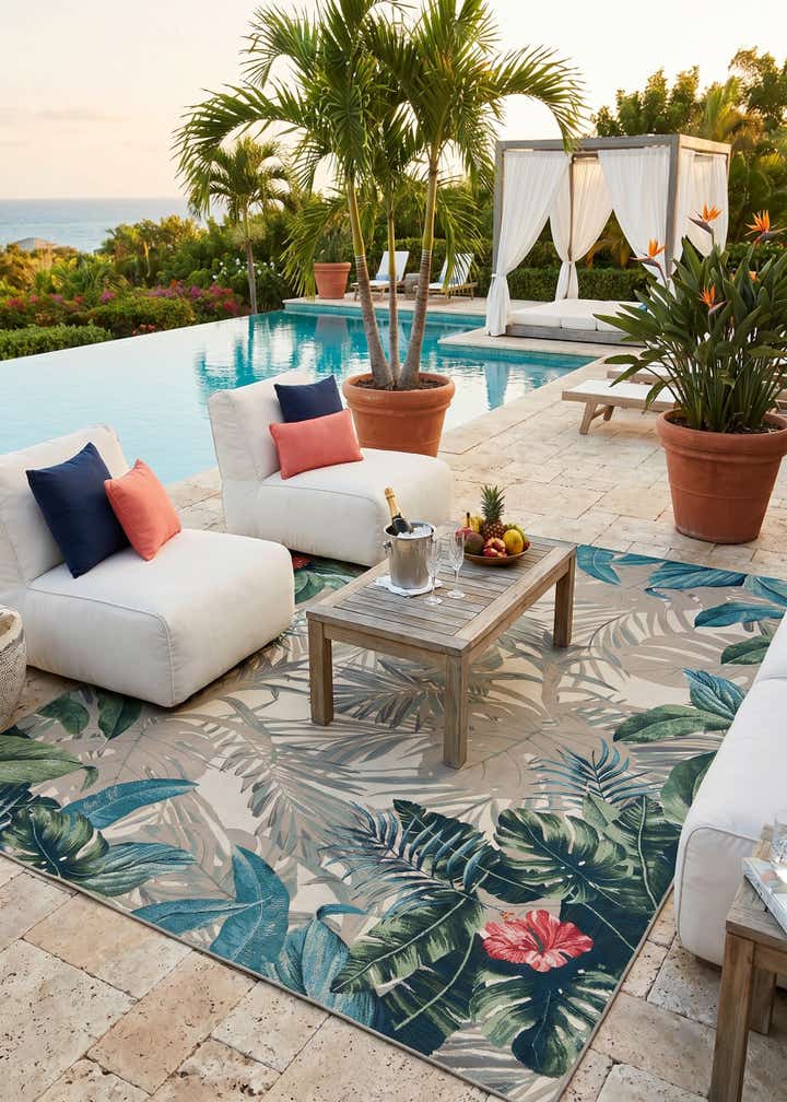 10' x 14' 2 Easy-Clean Botanical Indoor / Outdoor Rug