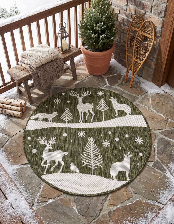 Detail image of 3' x 3' Easy-Clean Holiday Indoor / Outdoor Round Rug