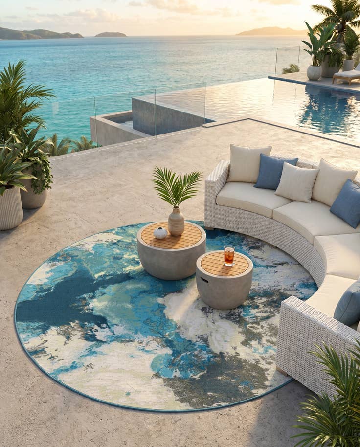 Detail image of 6' 1 x 6' 1 Easy-Clean Modern Indoor / Outdoor Round Rug