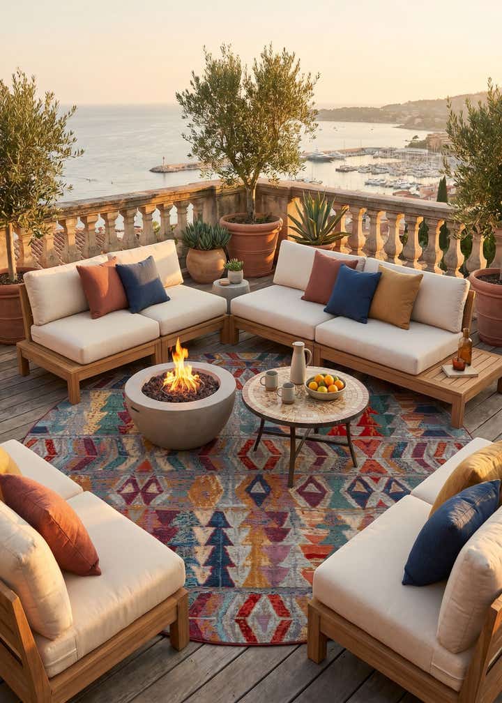 12' x 12' Easy-Clean Modern Indoor / Outdoor Round Rug