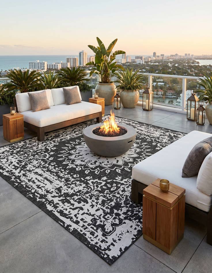 Detail image of 13' x 13' Easy-Clean Traditional Indoor / Outdoor Square Rug