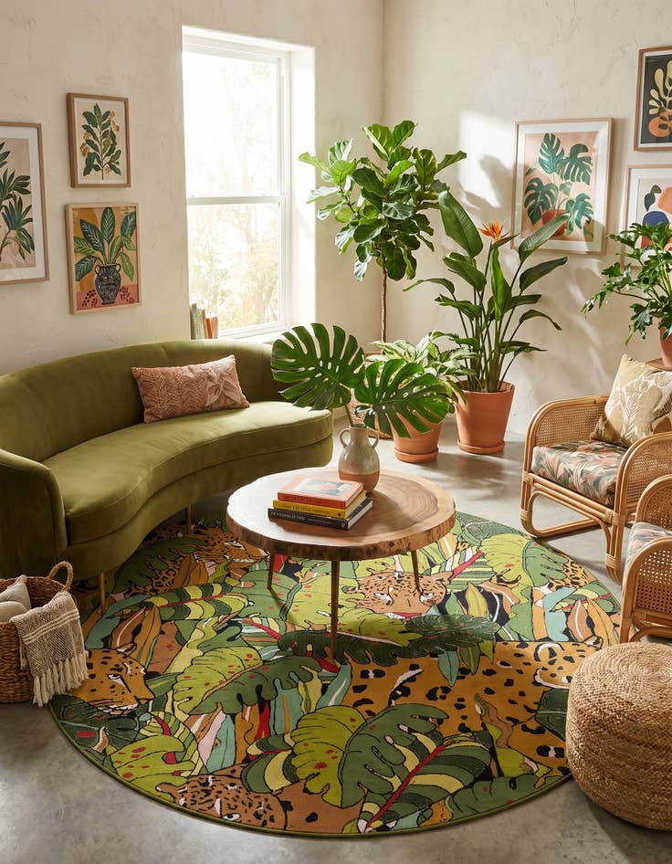 Detail image of 7' 10 x 7' 10 Easy-Clean Botanical Indoor / Outdoor Round Rug