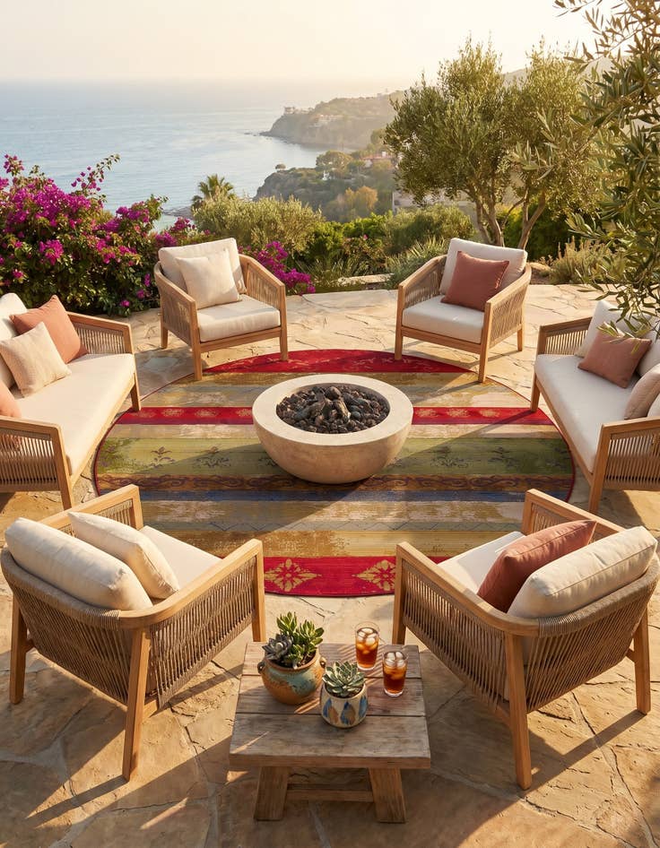 Detail image of 8' x 8' Easy-Clean Modern Indoor / Outdoor Round Rug