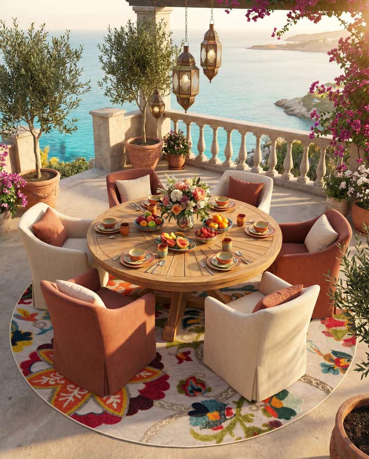 7' 10 x 7' 10 Easy-Clean Casablanca Indoor / Outdoor Round Rug