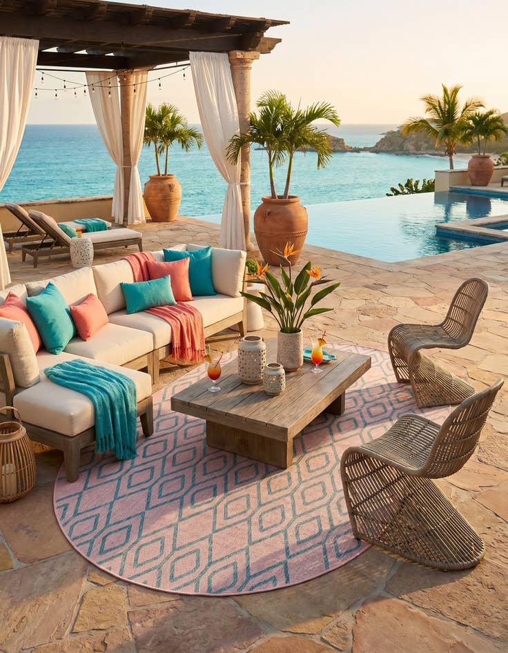 Detail image of 5' 3 x 8' Easy-Clean Jill Zarin Turks and Caicos Indoor / Outdoor Oval Rug