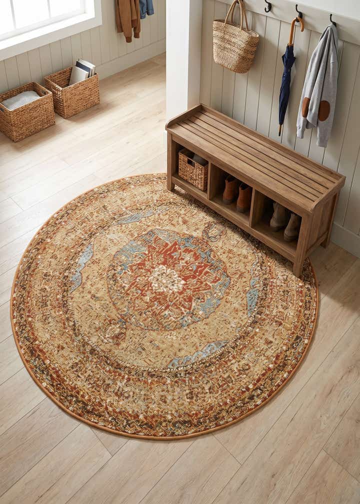 4' x 4' Easy-Clean Traditional Indoor / Outdoor Round Rug