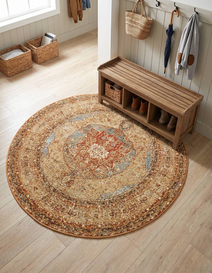 Detail image of 4' x 4' Easy-Clean Traditional Indoor / Outdoor Round Rug