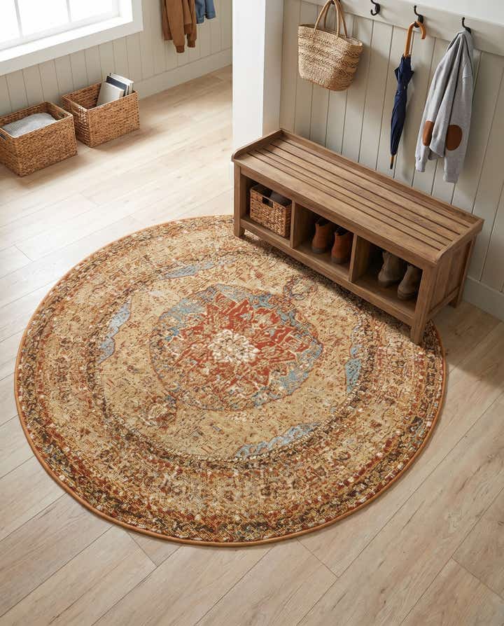 4' x 4' Easy-Clean Traditional Indoor / Outdoor Round Rug