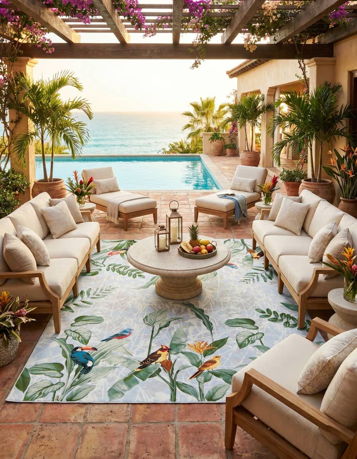 Detail image of 10' x 12' Easy-Clean Botanical Indoor / Outdoor Rug