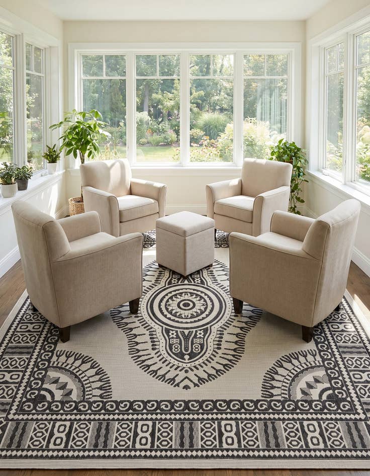 Detail image of 10' x 10' Easy-Clean Traditional Indoor / Outdoor Square Rug