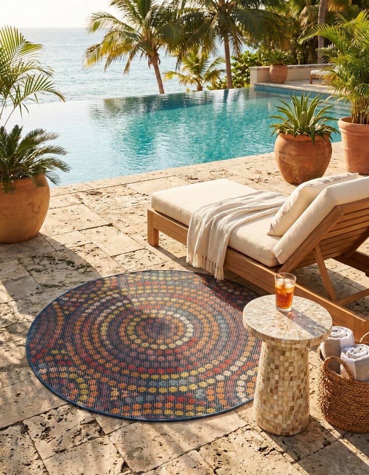 Detail image of 3' 3 x 3' 3 Easy-Clean Baja Indoor / Outdoor Round Rug