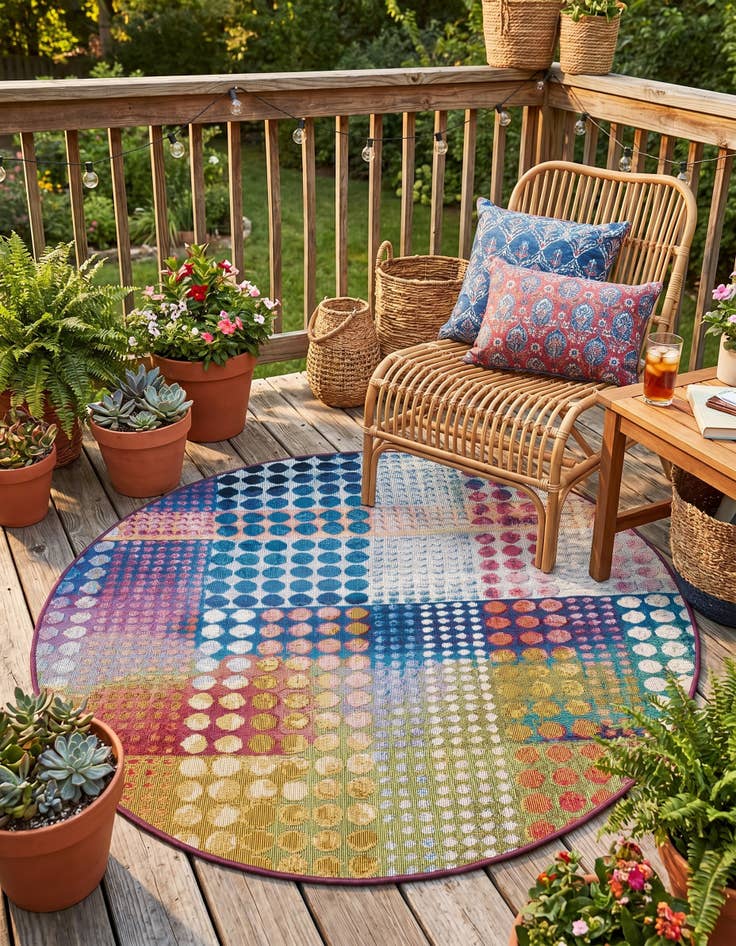Detail image of 4' x 4' Easy-Clean Modern Indoor / Outdoor Round Rug