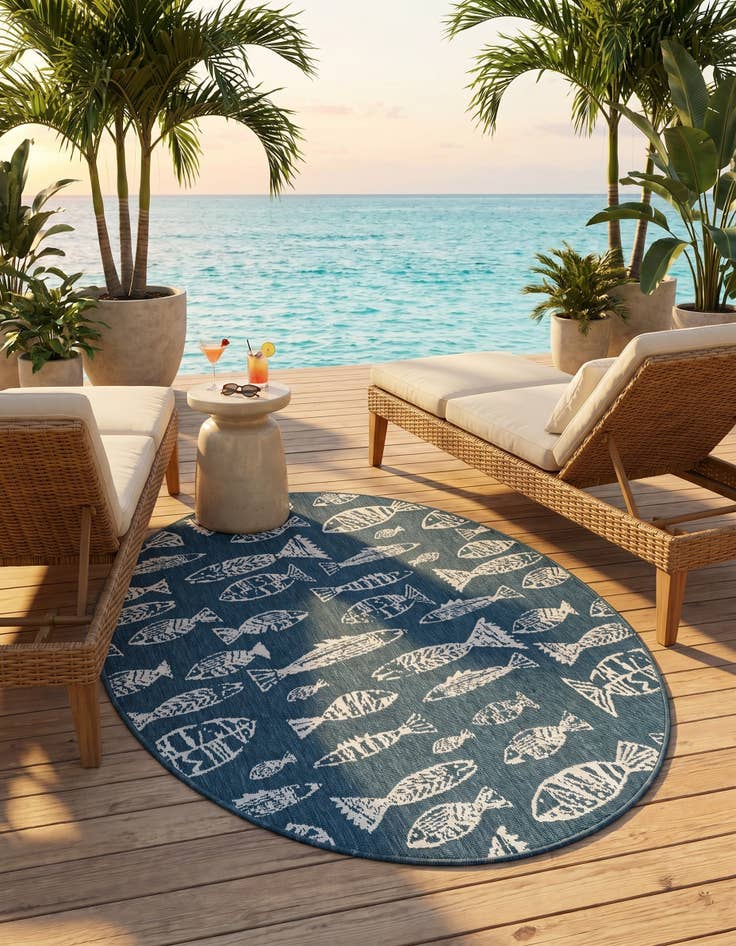 Detail image of 4' x 6' Easy-Clean Coastal Indoor / Outdoor Oval Rug
