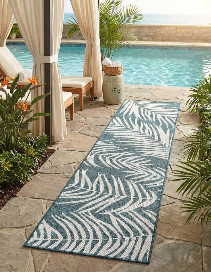 Detail image of 2' x 8' Easy-Clean Botanical Indoor / Outdoor Runner Rug