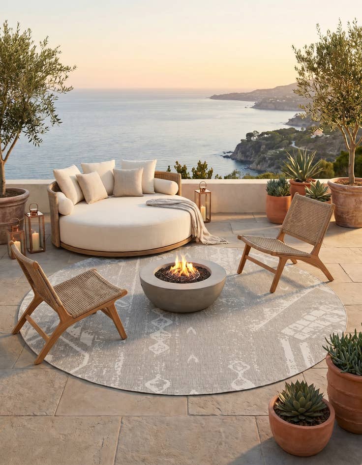 Detail image of 10' 8 x 10' 8 Easy-Clean Bohemian Indoor / Outdoor Round Rug