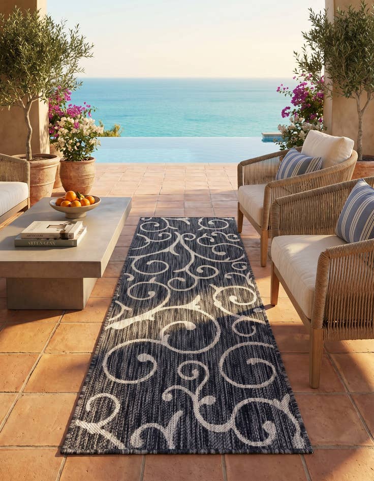 Detail image of 2' x 6' Easy-Clean Botanical Indoor / Outdoor Runner Rug