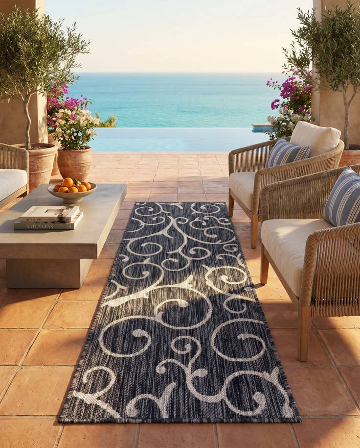 Detail image of 2' x 6' Easy-Clean Botanical Indoor / Outdoor Runner Rug