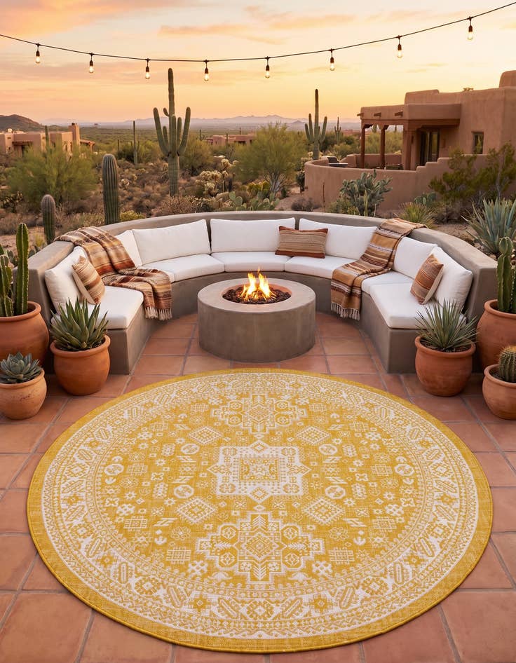 Detail image of 7' 10 x 7' 10 Easy-Clean Aztec Indoor / Outdoor Round Rug