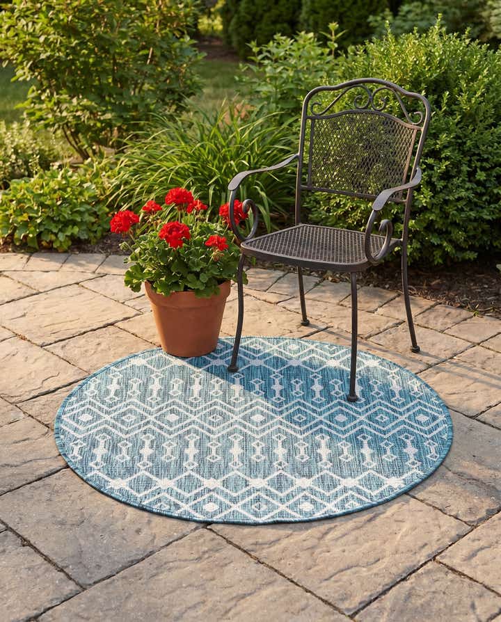3' x 3' Easy-Clean Trellis Indoor / Outdoor Round Rug
