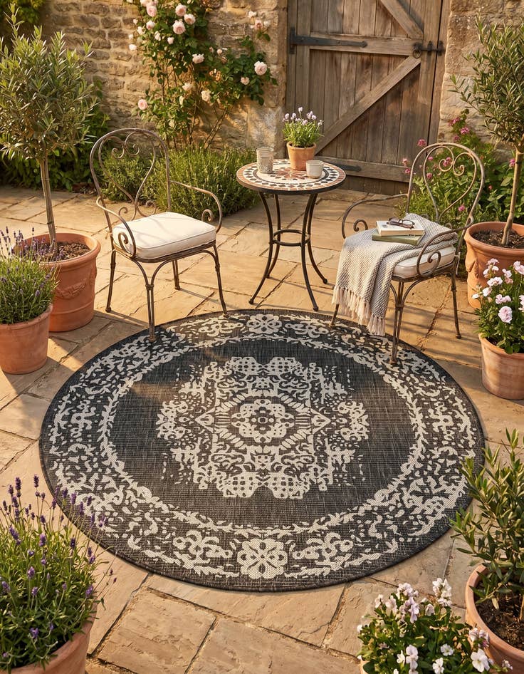 Detail image of 5' 3 x 5' 3 Easy-Clean Traditional Indoor / Outdoor Round Rug