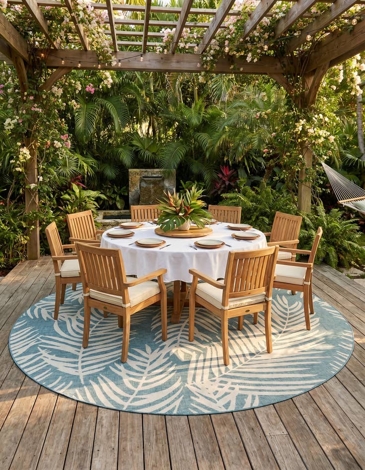 Detail image of 13' x 13' Easy-Clean Botanical Indoor / Outdoor Round Rug