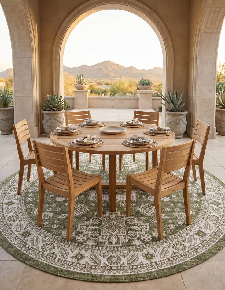 Detail image of 10' x 10' Easy-Clean Aztec Indoor / Outdoor Round Rug